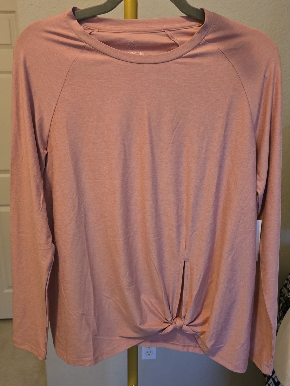 We WanderLong-Sleeve Knot Front Tee in Peach